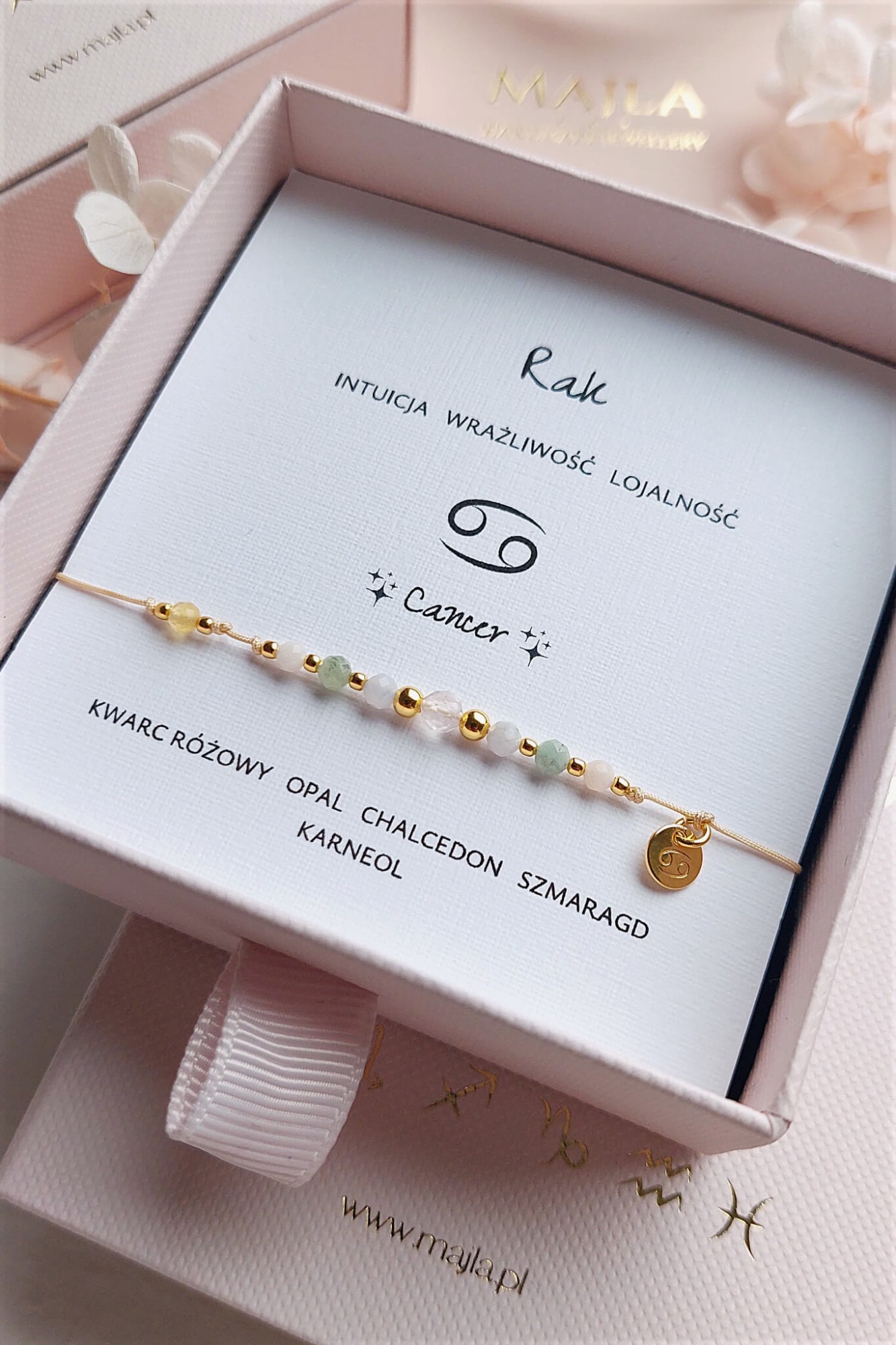 Rak – bransoletka zodiakalna z kwarcem i szafirem