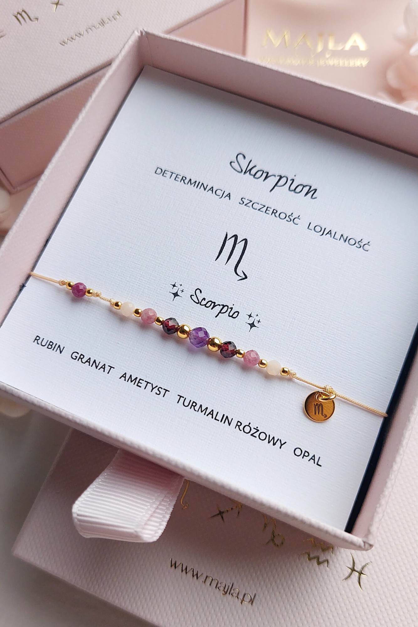 Skorpion – bransoletka zodiakalna z ametystem i granatem