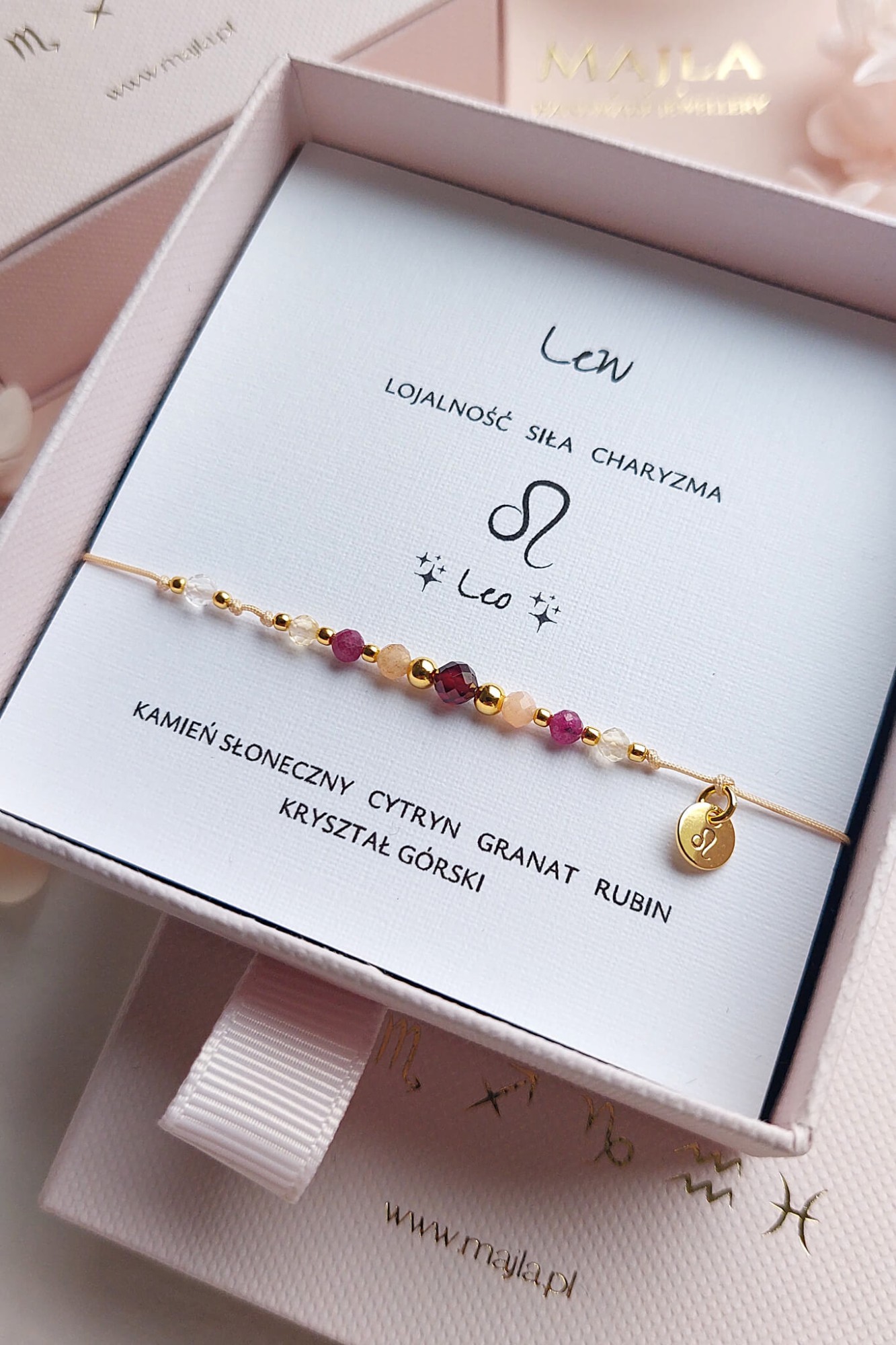 Lew – bransoletka zodiakalna z granatem i cytrynem