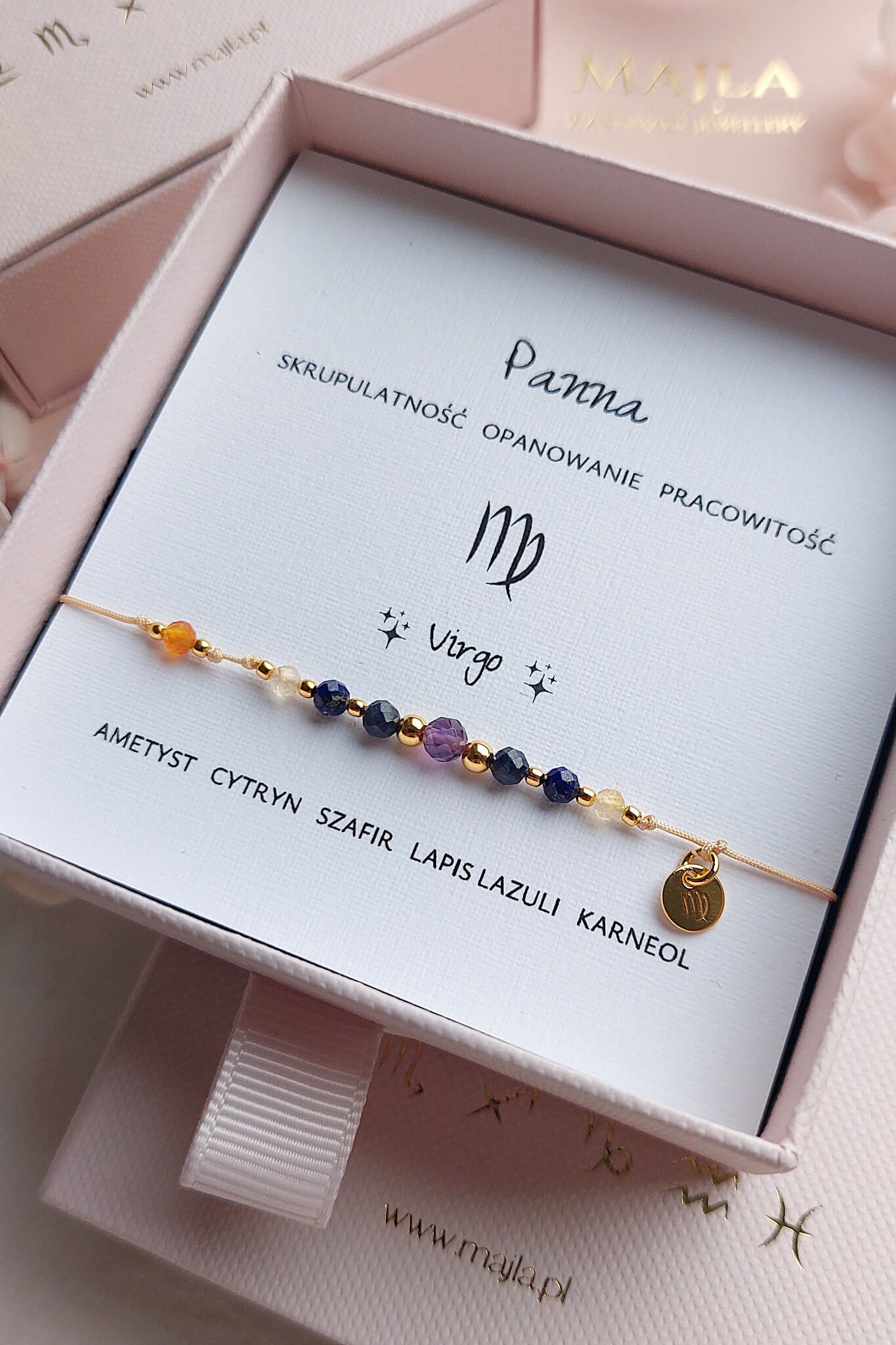 Bransoletka zodiakalna Waga z kamieni naturalnych z ametystem i lapis lazuli