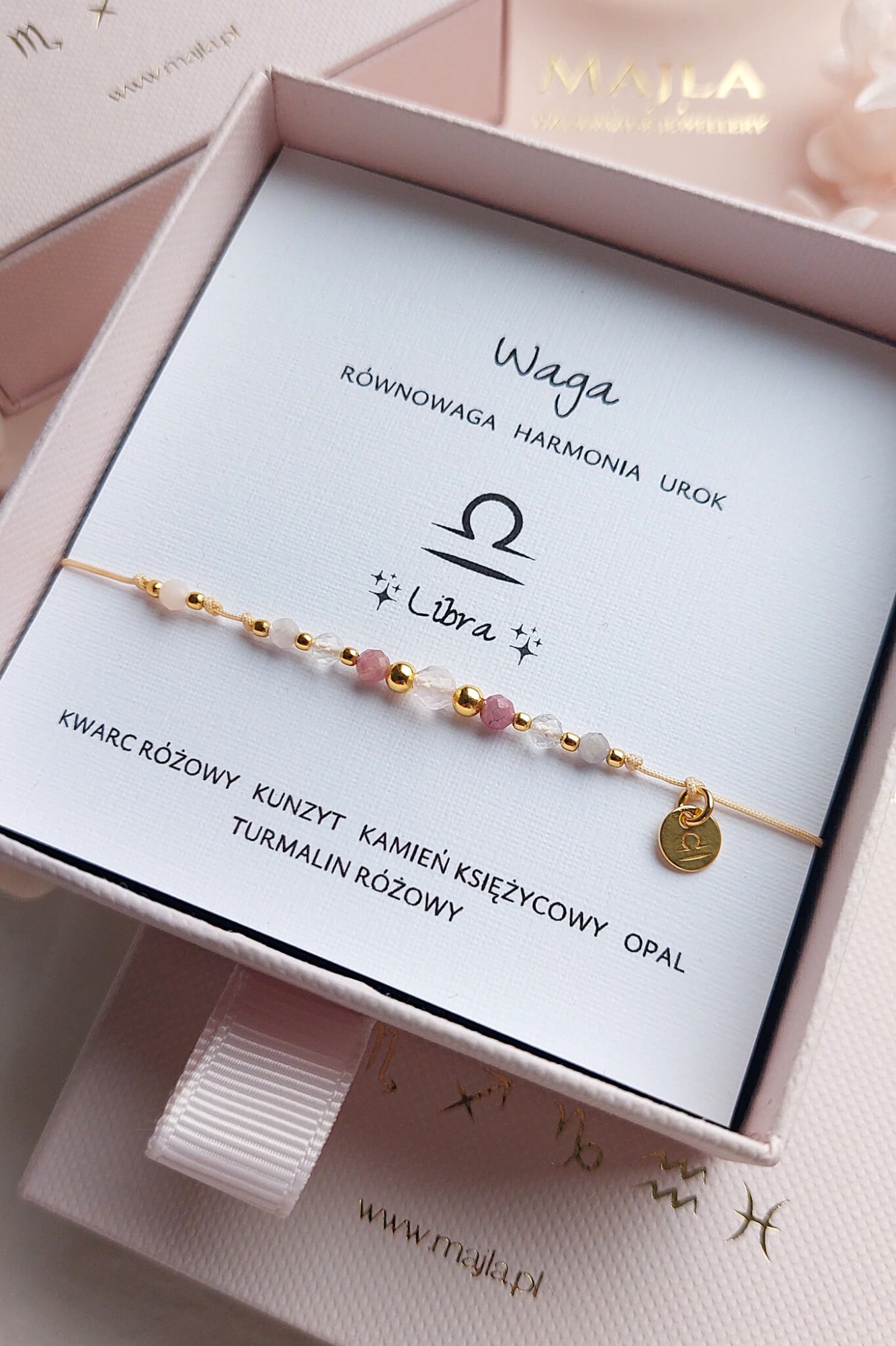 Waga – bransoletka zodiakalna z kwarcem i turmalinem
