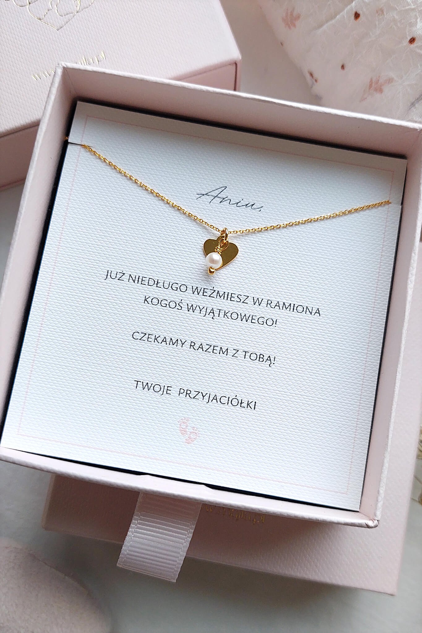 Naszyjnik dla przyszłej mamy baby shower perła z zawieszką