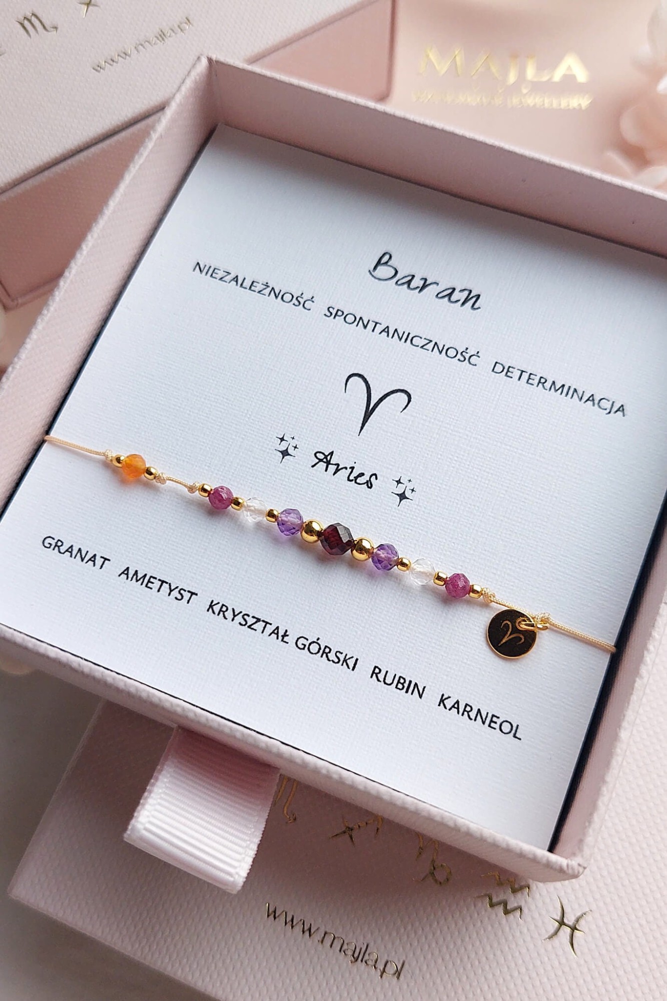 Baran – bransoletka zodiakalna z granatem i turmalinem