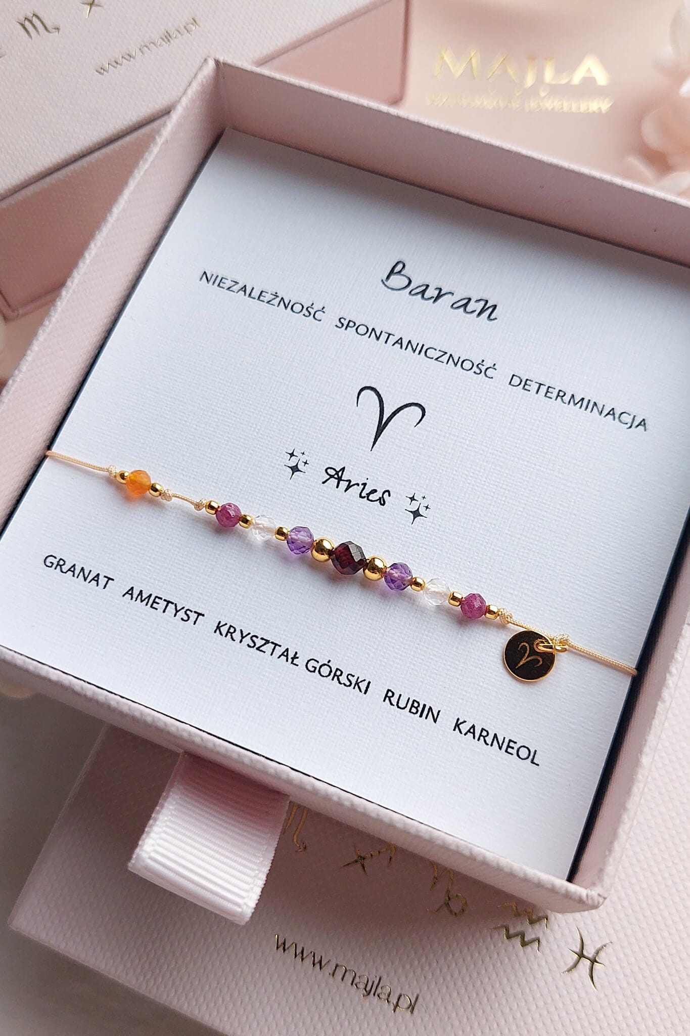 Bransoletka zodiakalna Baran z kamieni naturalnych z granatem i turmalinem