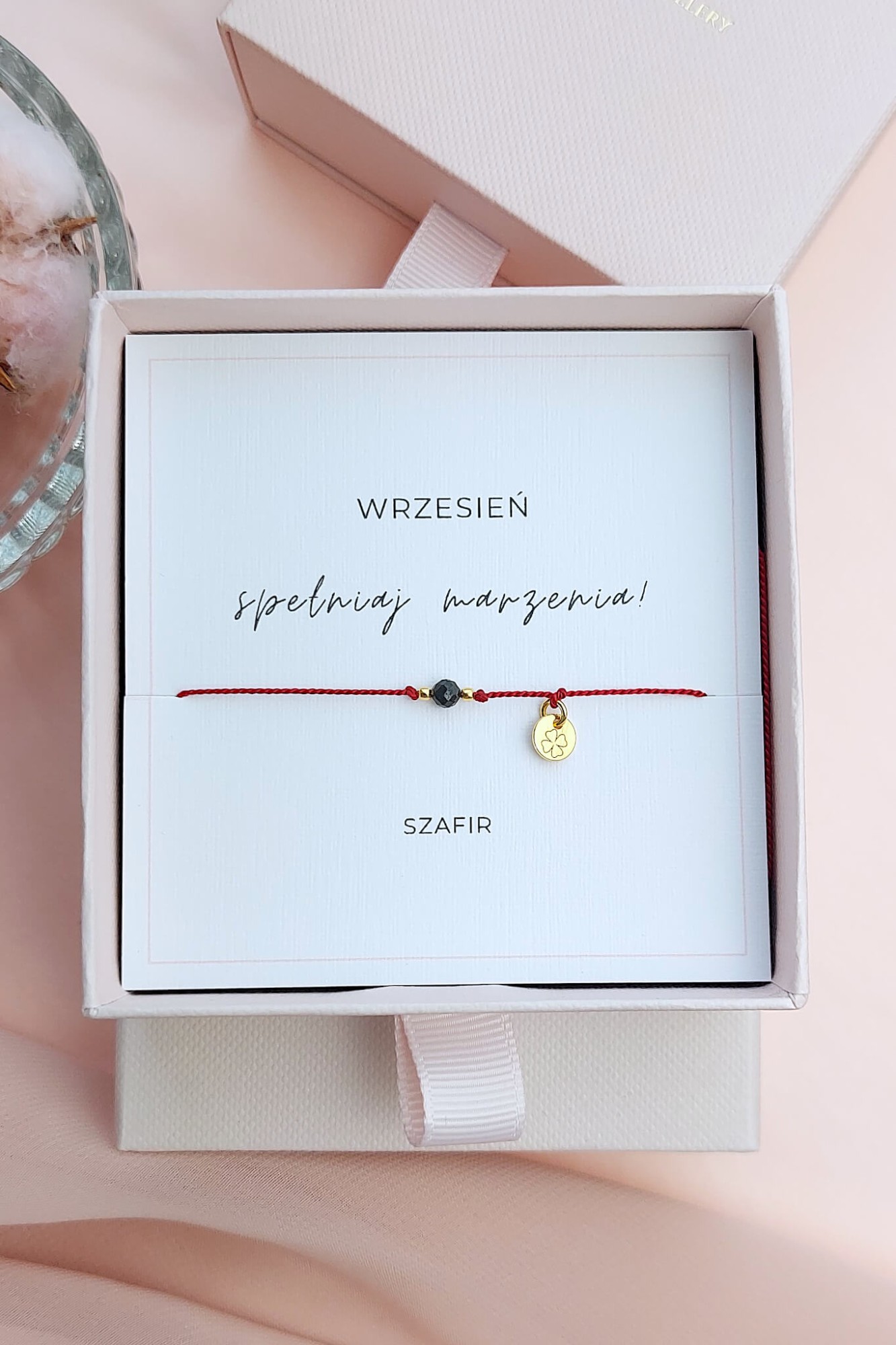 Bransoletka szczęścia na wrzesień szafir z koniczynką