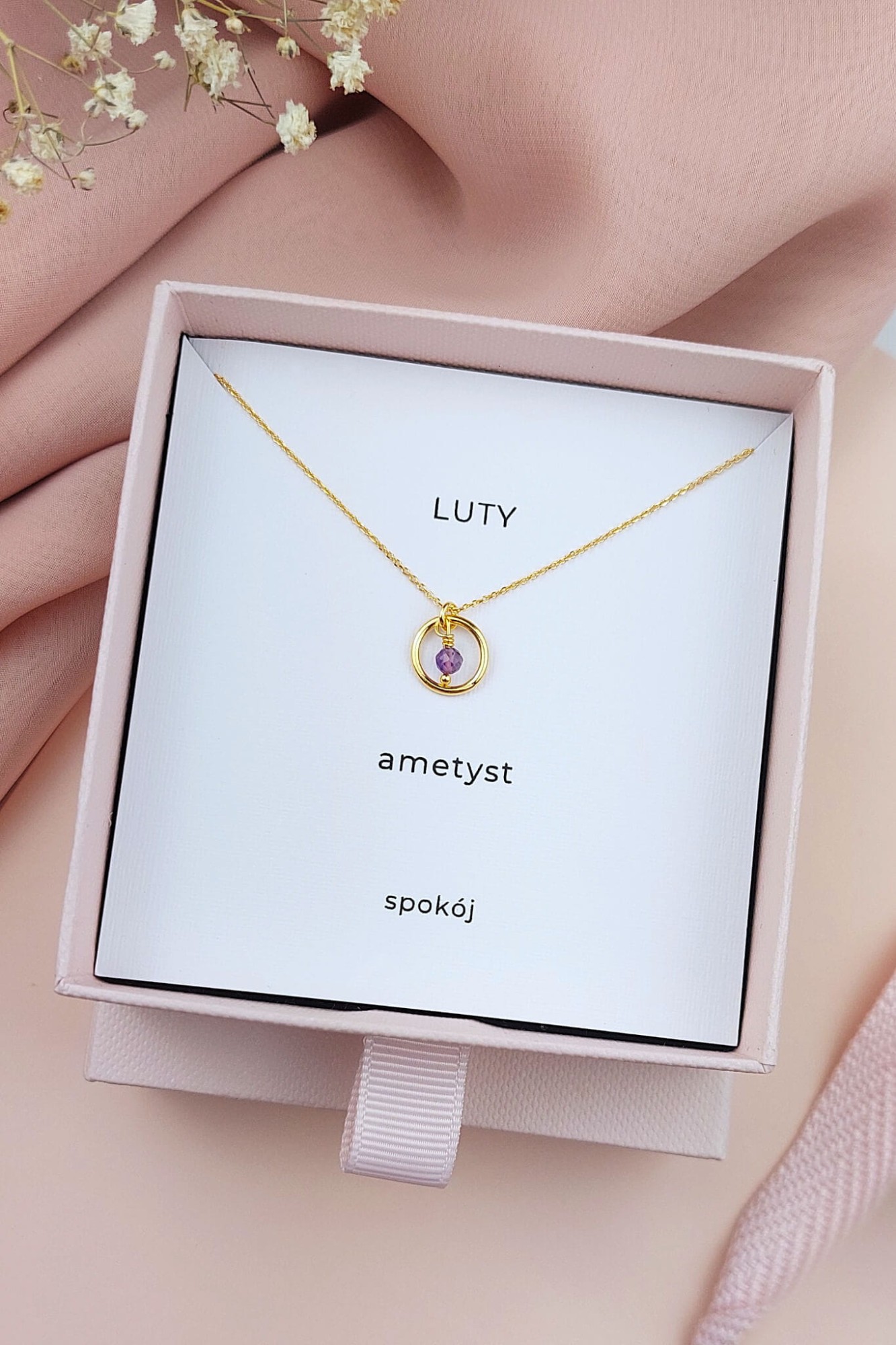 Naszyjnik z kamieniem urodzinowym Luty ametyst