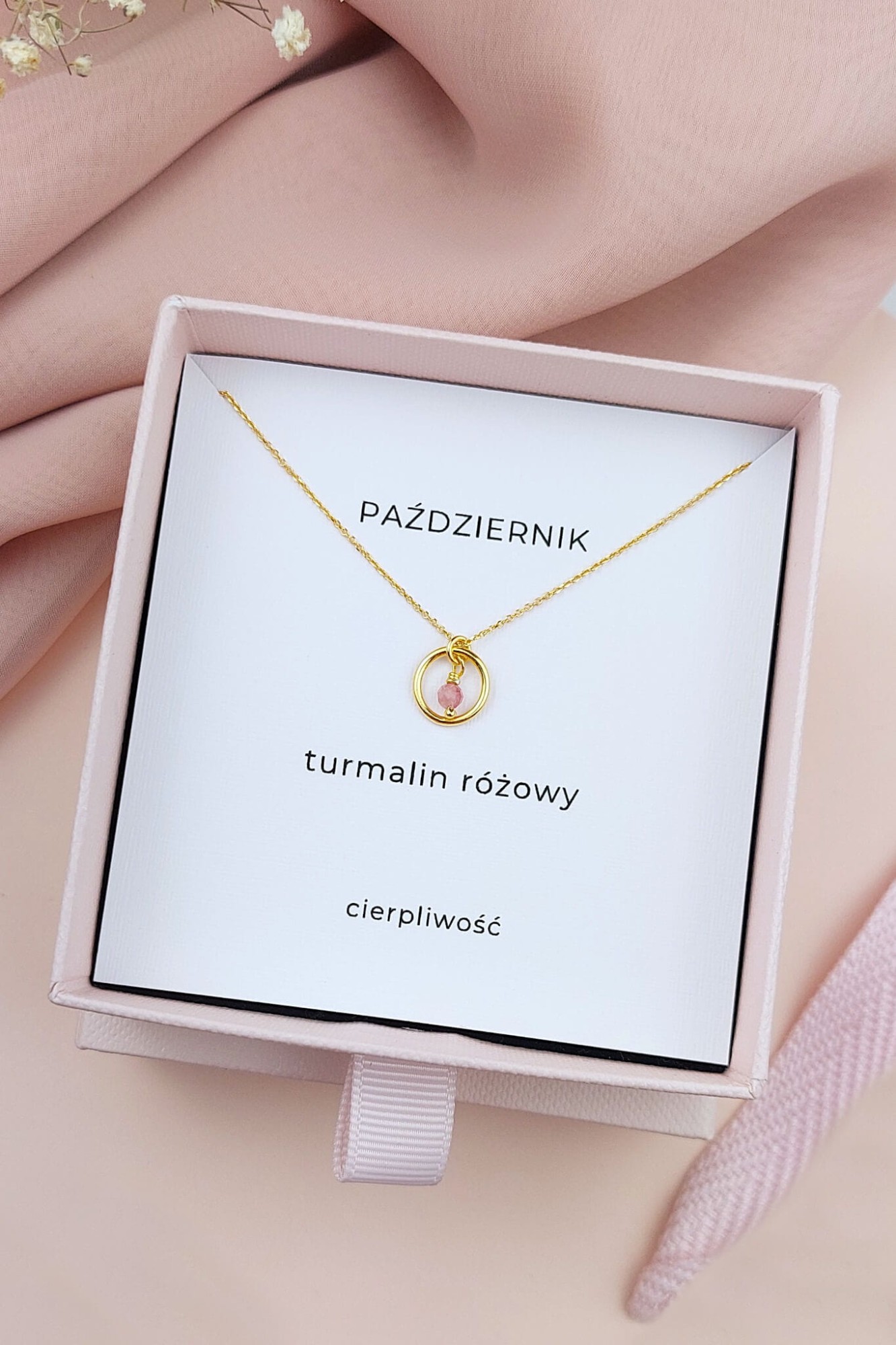 Naszyjnik z kamieniem urodzinowym Październik turmalin różowy