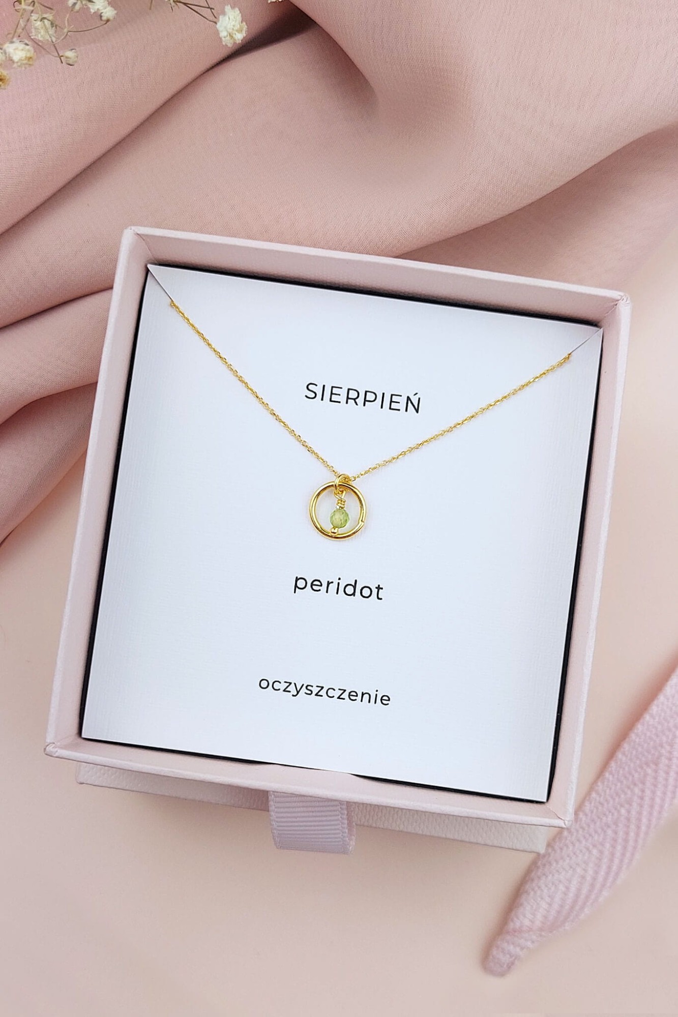 Naszyjnik z kamieniem urodzinowym Sierpień peridot