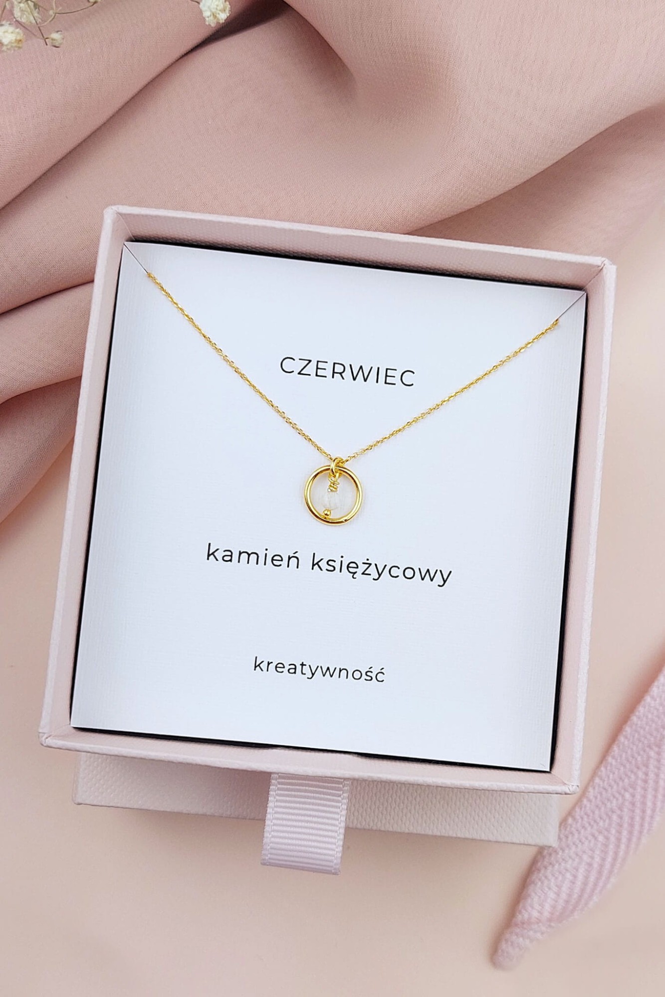 Naszyjnik z kamieniem urodzinowym Czerwiec kamień księżycowy