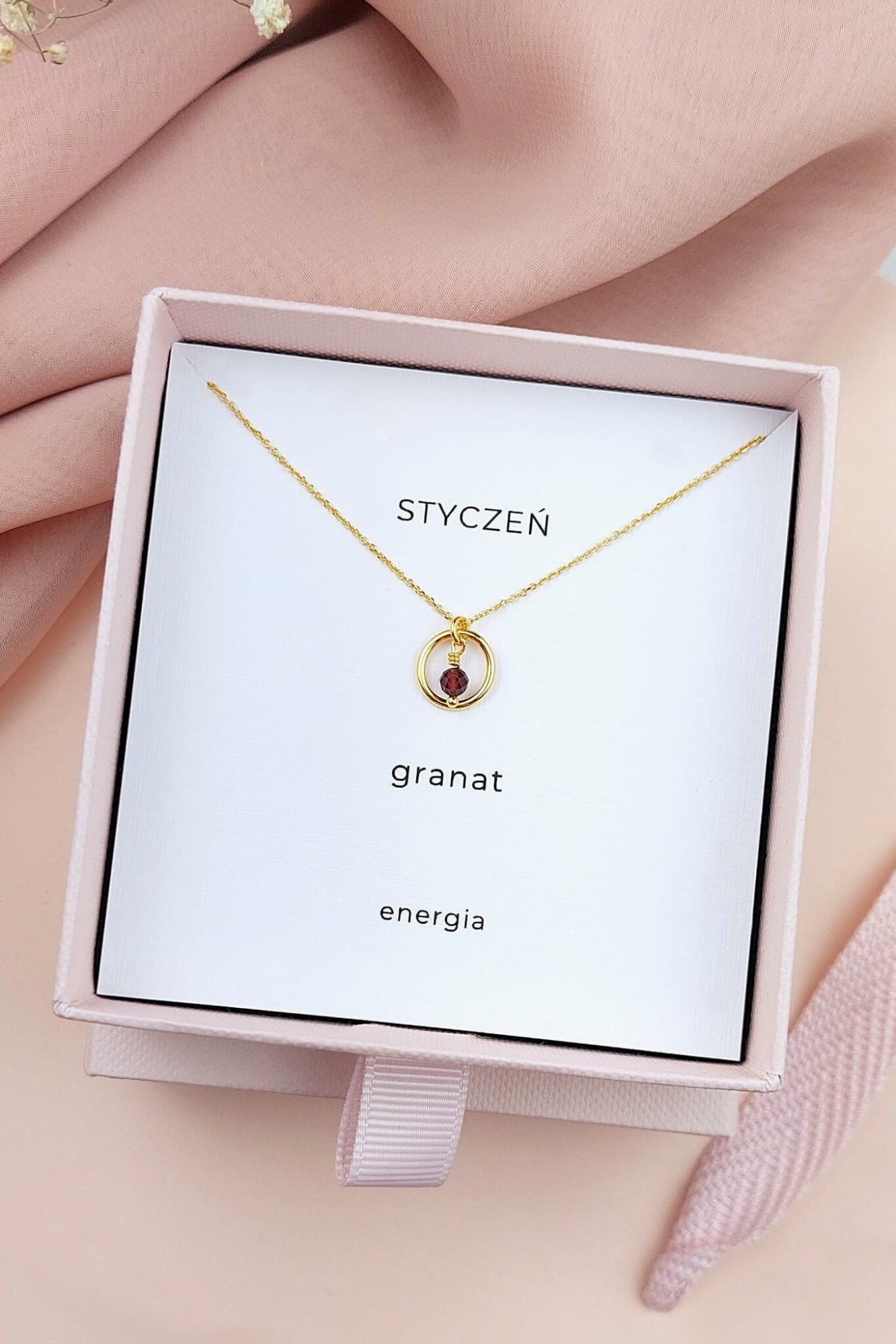 Naszyjnik z kamieniem urodzinowym Styczeń granat