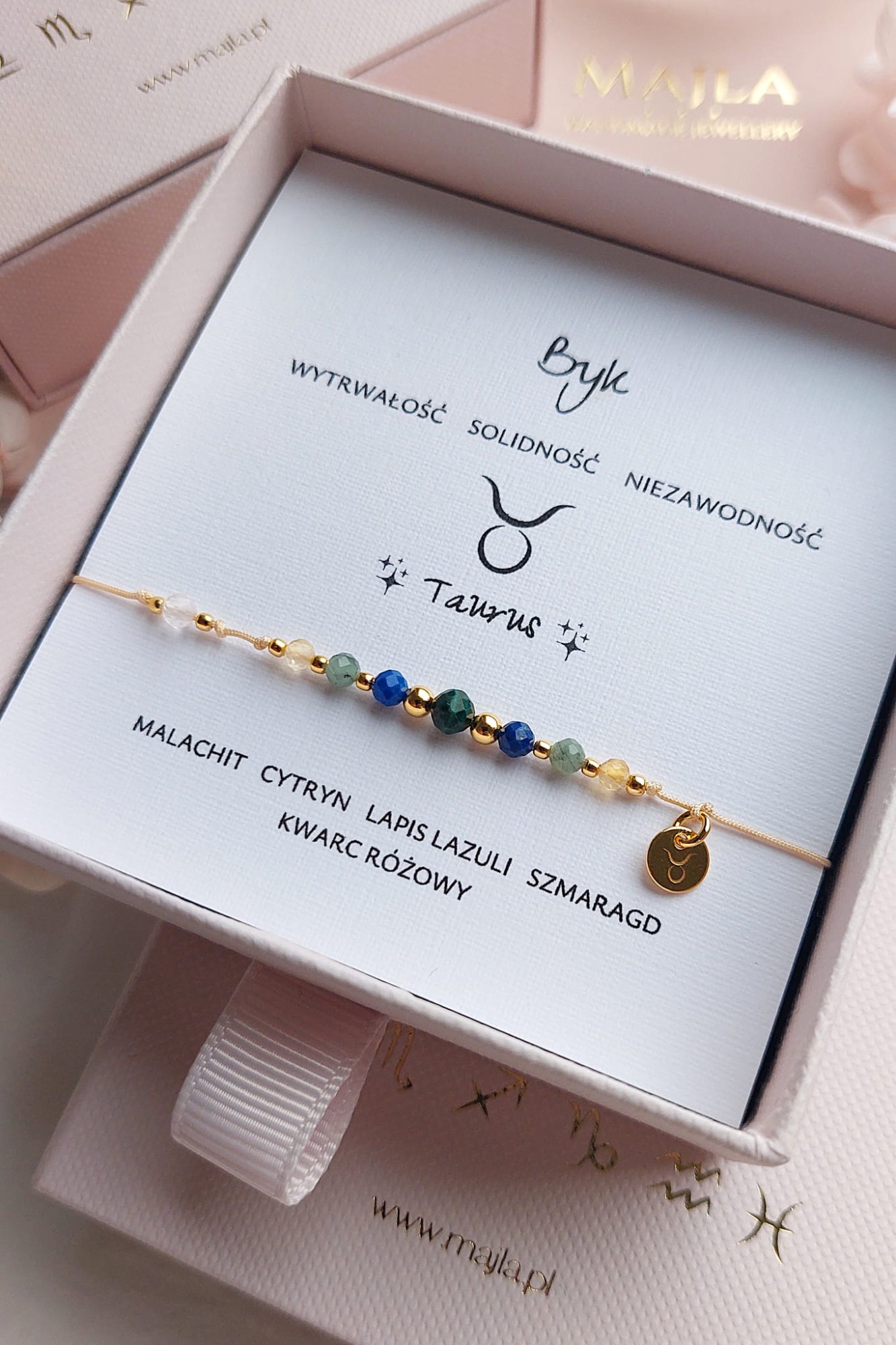 Byk – bransoletka zodiakalna z malachitem i cytrynem