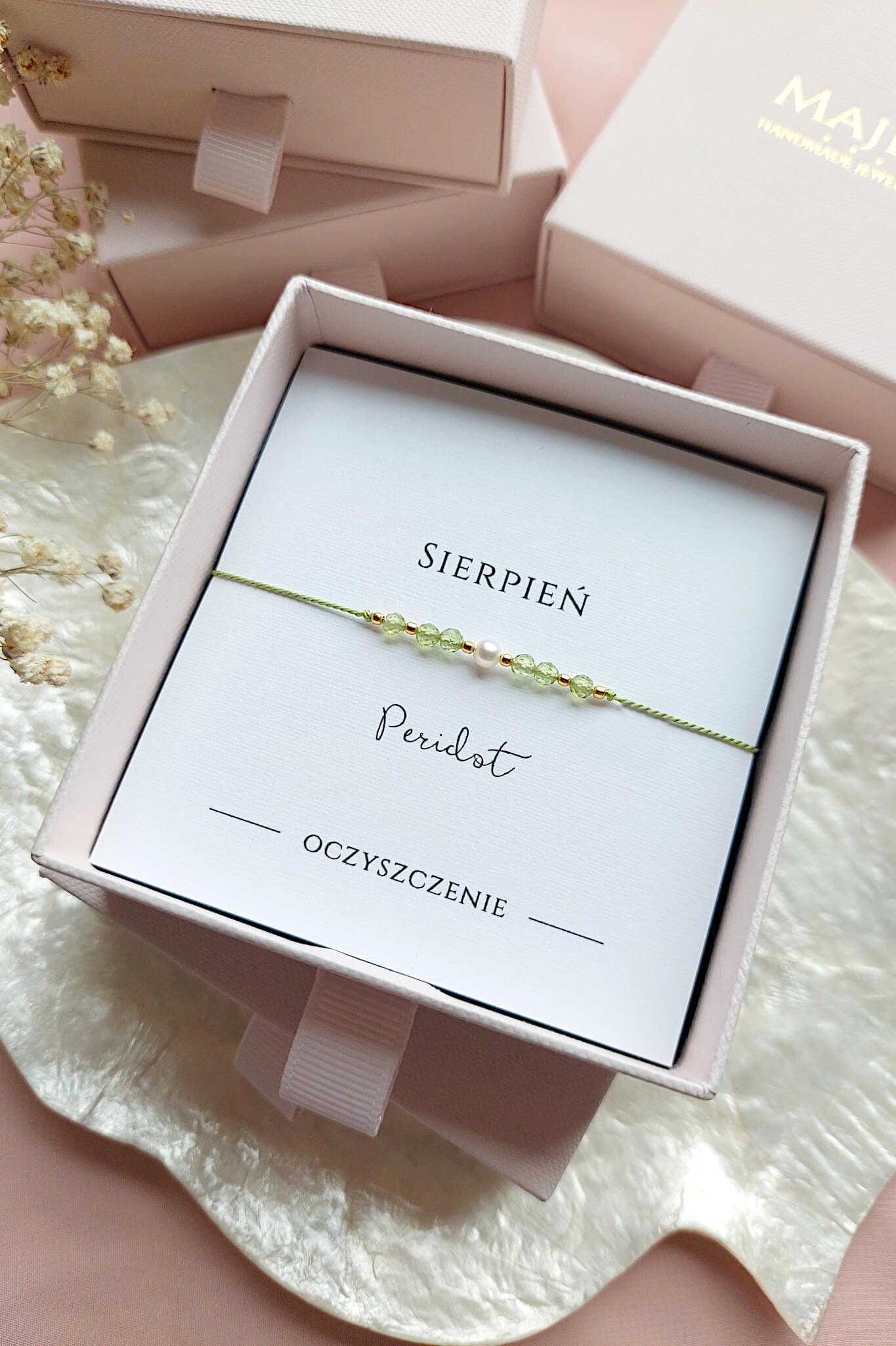 Personalizowana bransoletka z peridotem – sierpień, kamień urodzinowy