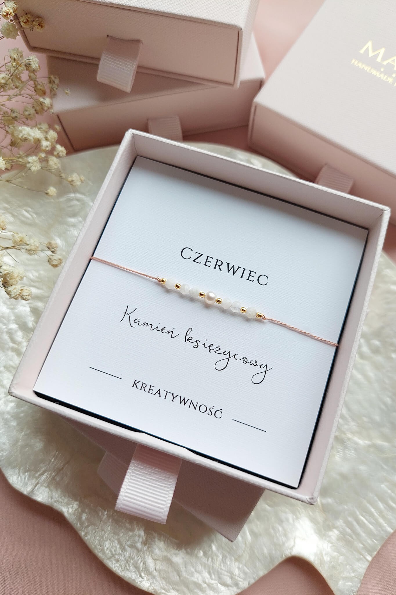 Personalizowana bransoletka z kamieniem księżycowym – czerwiec, kamień urodzinowy