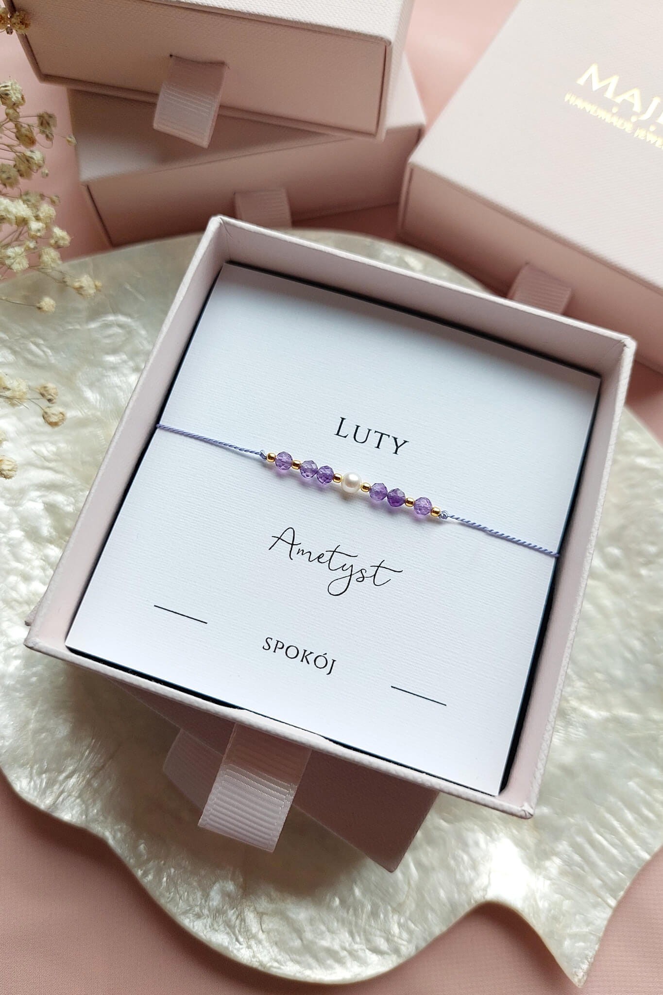 Personalizowana bransoletka z ametystem – luty, kamień urodzinowy