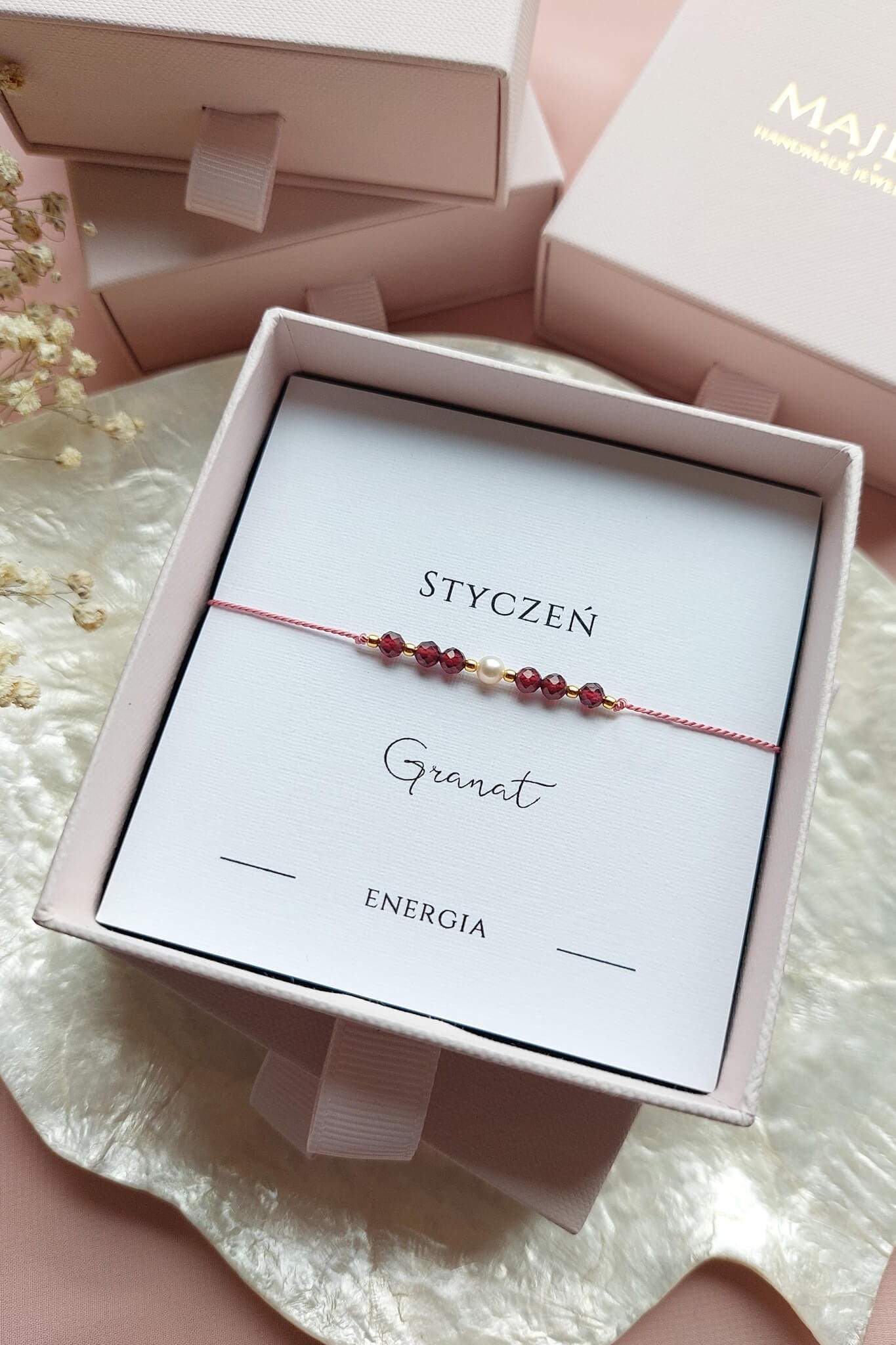 Personalizowana bransoletka z granatem – styczeń, kamień urodzinowy