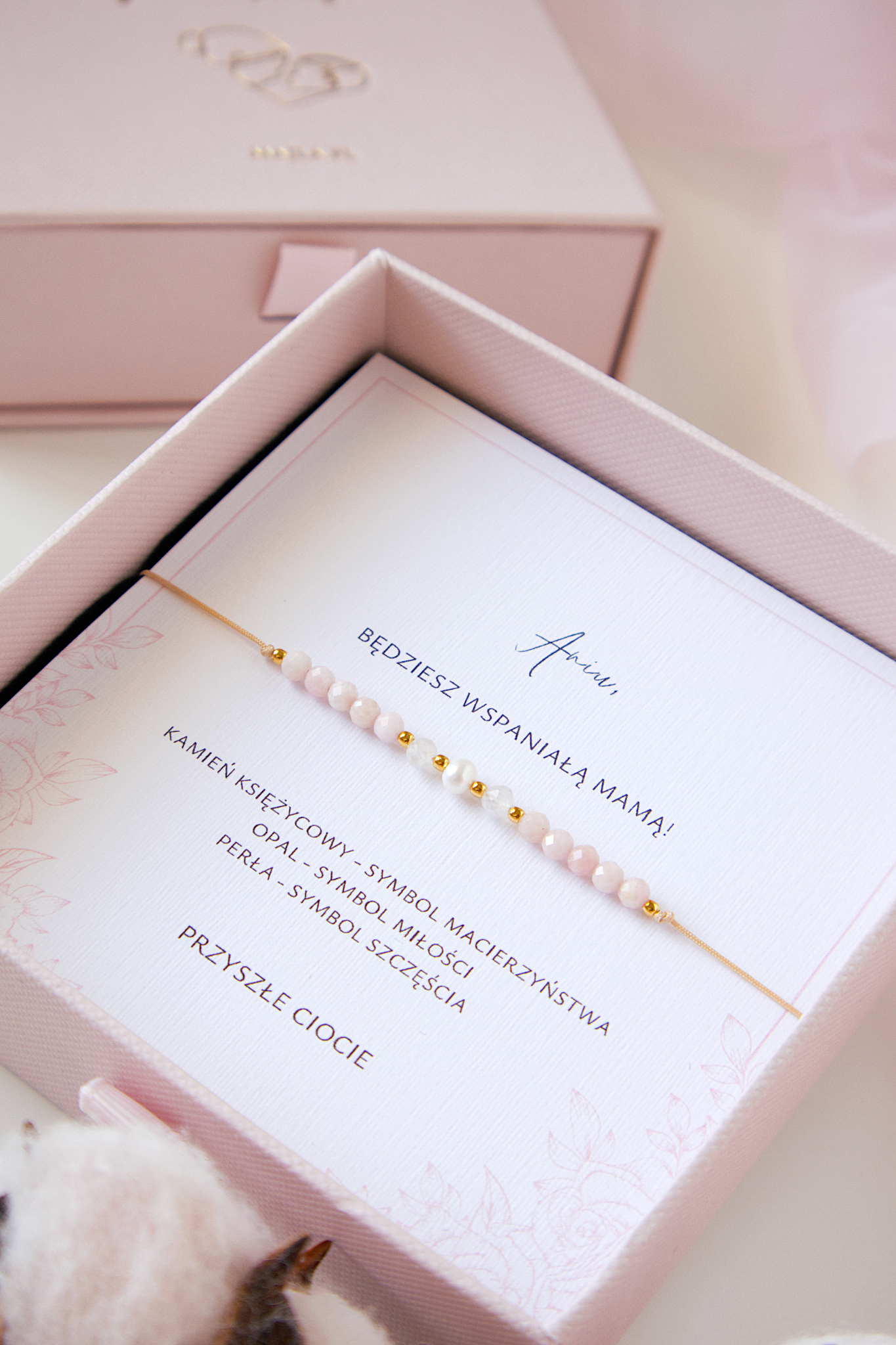 Personalizowana bransoletka z perłą dla przyszłej mamy Baby shower