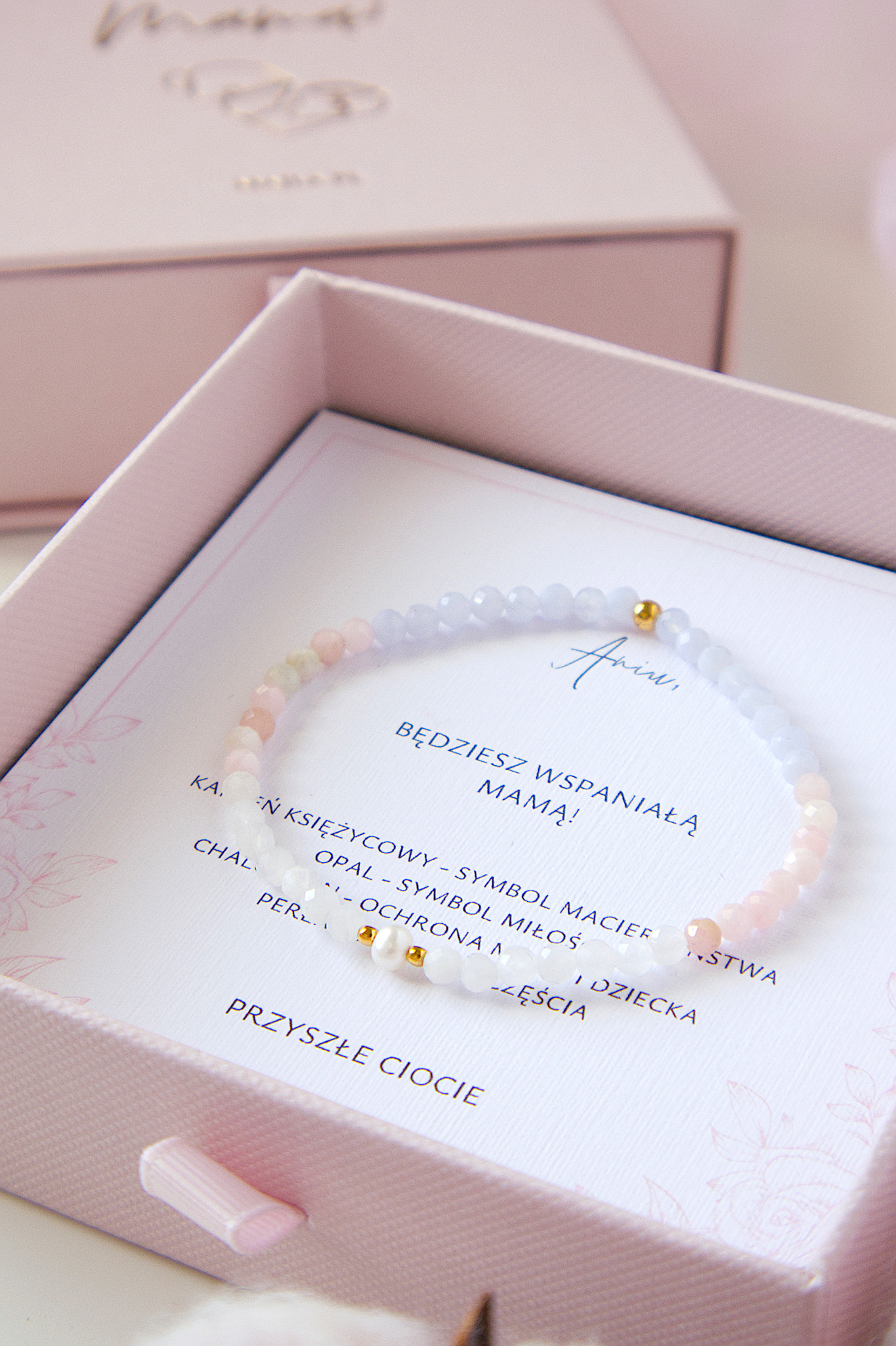 Personalizowana bransoletka z perłą dla przyszłej mamy Baby shower