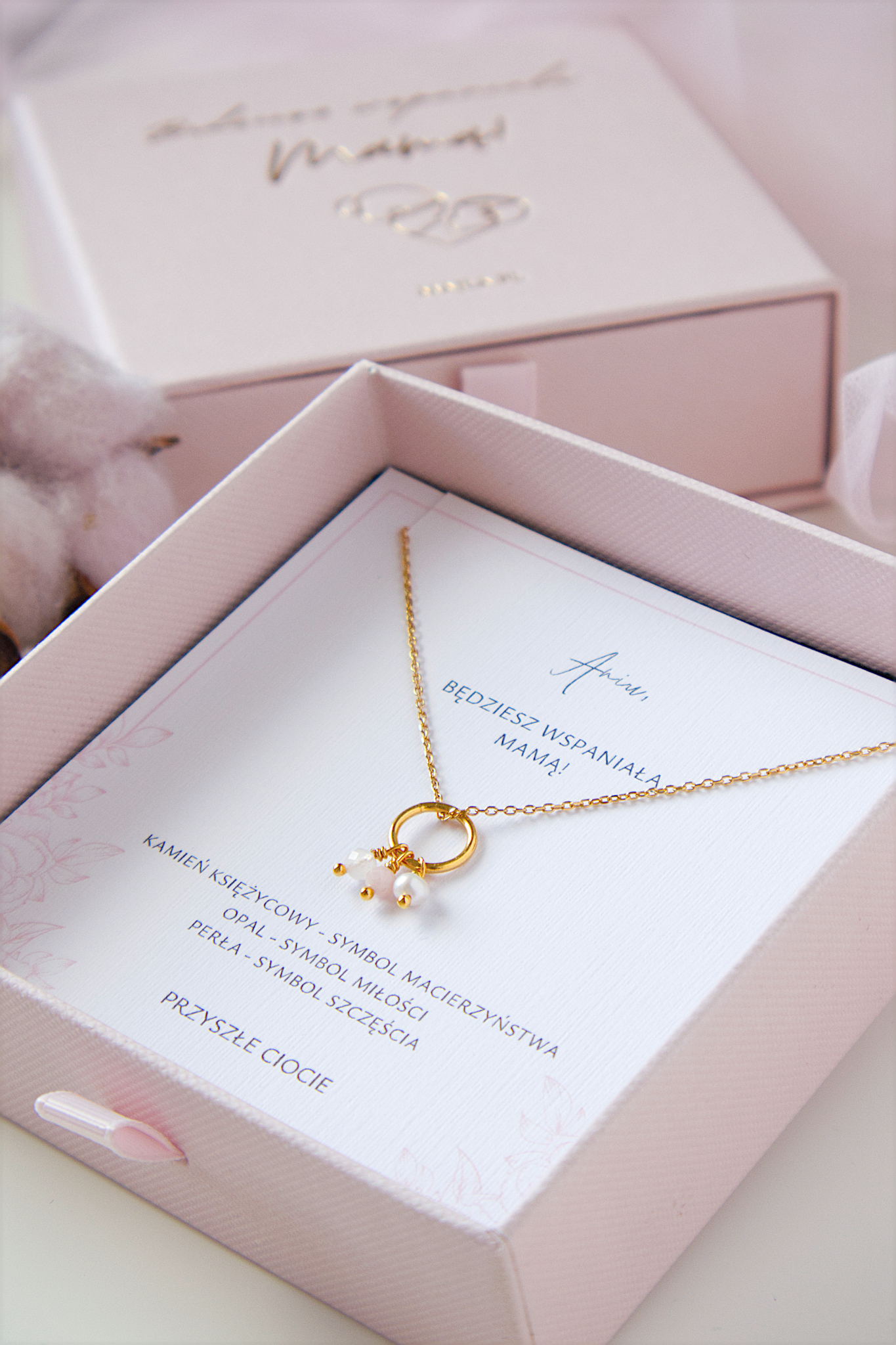Personalizowany naszyjnik z perłą dla przyszłej mamy Baby shower