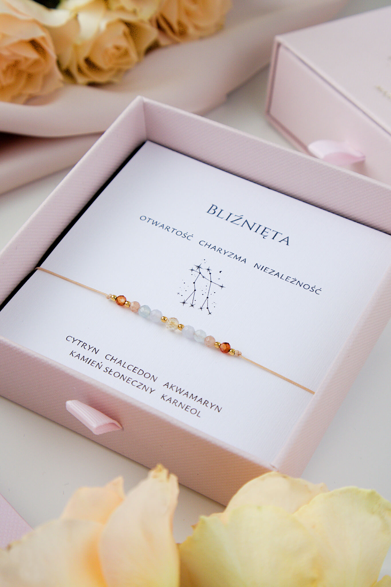 Bransoletka zodiakalna Bliźnięta z cytrynem i akwamarynem