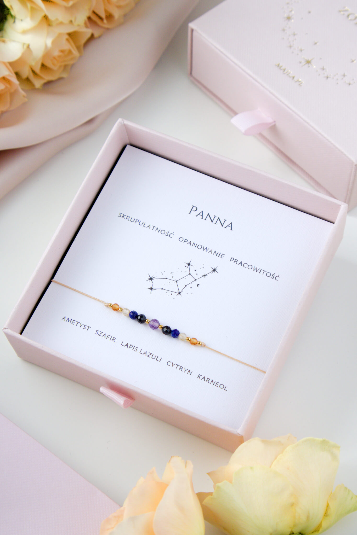 Bransoletka zodiakalna Panna z ametystem i lapis lazuli