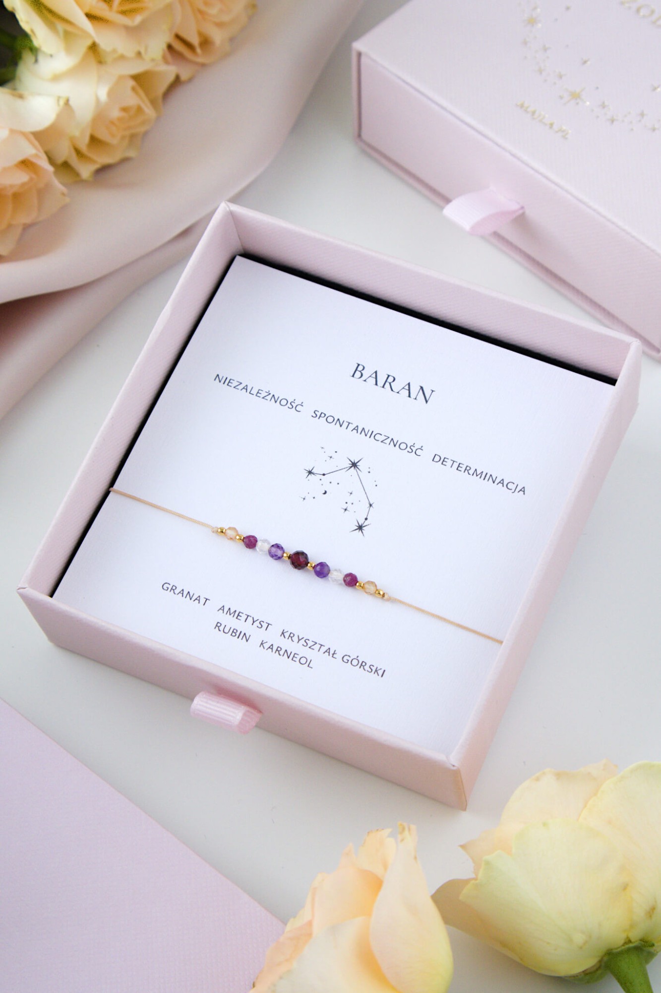 Baran – bransoletka zodiakalna z granatem i ametystem