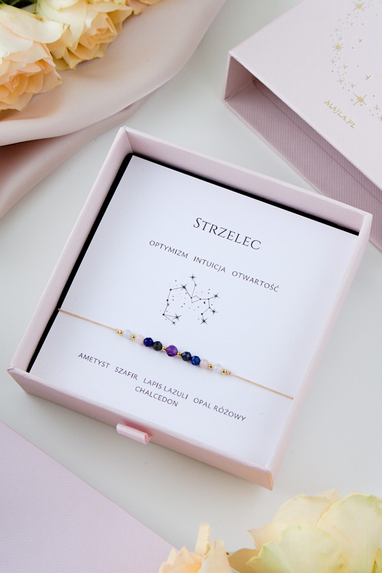 Strzelec – bransoletka zodiakalna z ametystem i lapis lazuli